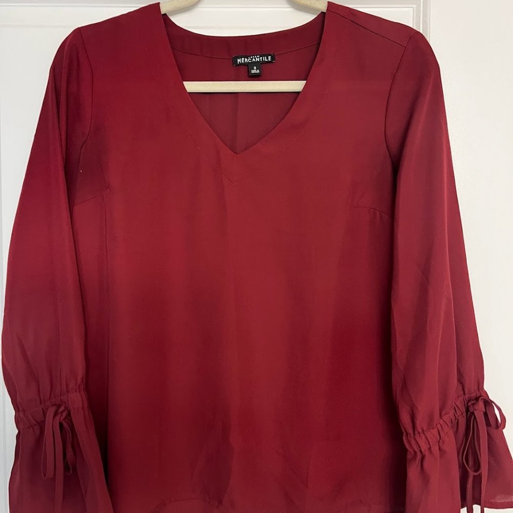 J. Crew Mercantile Red Long Sleeve V Neck Chiffon Blouse Size 2